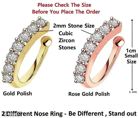 Stylish Rose Gold Plated Without Piercing Clip On Pressing Nose Ring Pin Stud For Women And Girls. - Combo Of 2 Pieces-thumb2