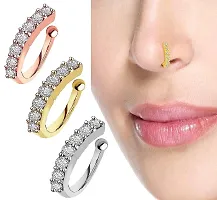 Stylish Rose Gold Plated Without Piercing Clip On Pressing Type Nose Ring Pin Stud For Women And Girls - Combo Of 3 Pieces-thumb1