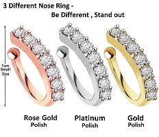 Stylish Rose Gold Plated Without Piercing Clip On Pressing Type Nose Ring Pin Stud For Women And Girls - Combo Of 3 Pieces-thumb2