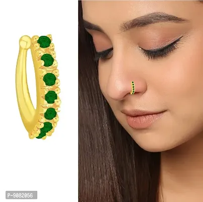 Stylish Gold Plated Nose Ring Without Piercing Green Nose Ring For Women And Girls-thumb0