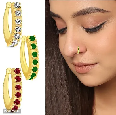 Stylish Gold And Silver Plated Without Piercing Clip On Pressing Type Nose Ring Pin Stud For Girls And Women