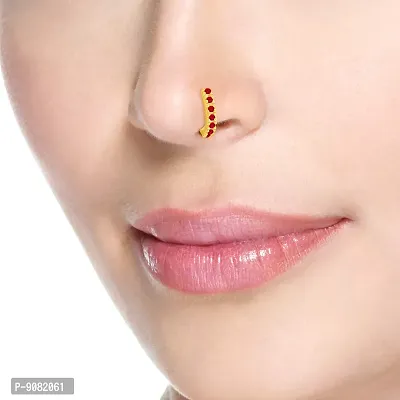 Stylish Sania Mirza Style Without Piercing Clip On Pressing Type Gold Plated White Nose Ring Pin Stud For Women-thumb2