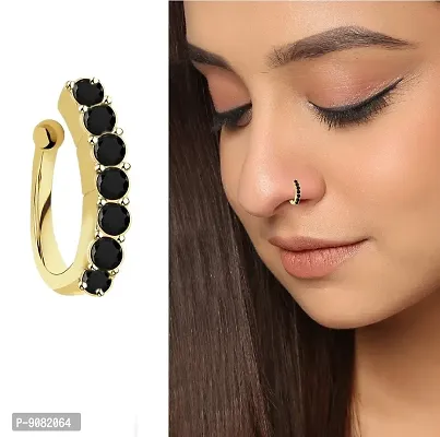 Stylish Black Nose Ring Without Piercing Clip On Pressing Type Nath Nose ring Pin Stud For Women And Girls.