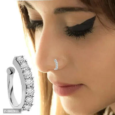 Stylish Silver Nose ring Without Piercing Clip On Pressing Type Nath Nose Ring Pin Stud For Women And Girls.-thumb0