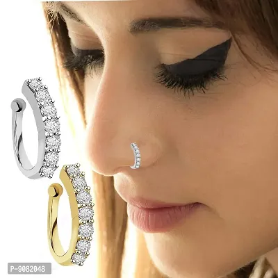 Stylish Gold And Silver Plated Combo Nose Ring Without Piercing For Women