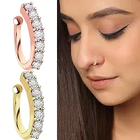 Stylish Rose Gold Plated Combo Nose Pins Clip On Nose Rings For Non Pierced Nose For Women And Girls-thumb2