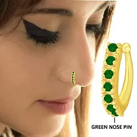 Stylish Gold Plated Clip On Nose Pin Pressing Nose Studs Green Nose Ring For Women And Girls-thumb3