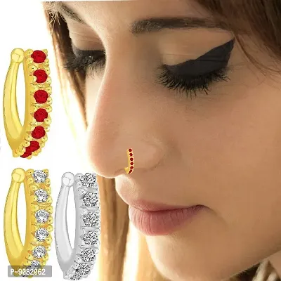 Stylish Gold Plated Clip On Pressing Type Nose Pin Rings Without Piercing For Girls And Women-thumb0
