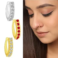 Stylish Gold Plated Clip On Pressing Type Nose Pin Rings Without Piercing For Girls And Women-thumb2