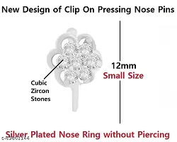 Stylish Silver Clip On Pressing Nose Ring Without Piercing Nose Pin Ring Studs For Women - 1 Pc Silver Nose Pin-thumb1