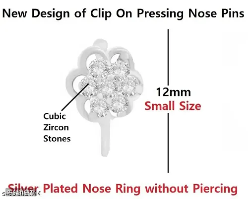 Stylish Silver Clip On Pressing Nose Ring Without Piercing Nose Pin Ring Studs For Women - 1 Pc Silver Nose Pin-thumb2