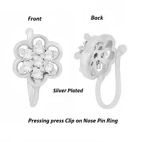 Stylish Silver Clip On Pressing Nose Ring Without Piercing Nose Pin Ring Studs For Women - 1 Pc Silver Nose Pin-thumb2