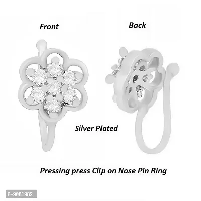 Stylish Silver Clip On Pressing Nose Ring Without Piercing Nose Pin Ring Studs For Women - 1 Pc Silver Nose Pin-thumb3
