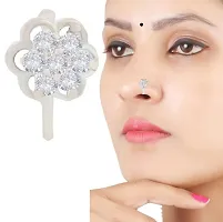 Stylish Silver Clip On Pressing Nose Ring Without Piercing Nose Pin Ring Studs For Women - 1 Pc Silver Nose Pin-thumb3