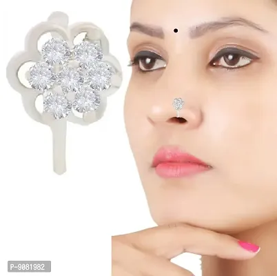 Stylish Silver Clip On Pressing Nose Ring Without Piercing Nose Pin Ring Studs For Women - 1 Pc Silver Nose Pin-thumb4
