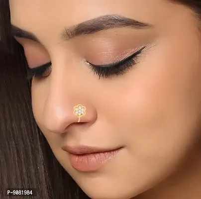 Lightweight gold nose ring | 14KT stone studded gold nose pin