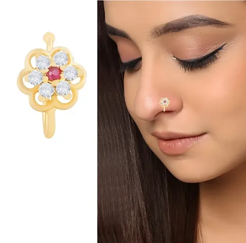 Stylish Nose Ring Pressing Stone Nose Pin Non Piercing Studs Ring For Girls - 1 Pcs Nose Ring For Women Without Piercing