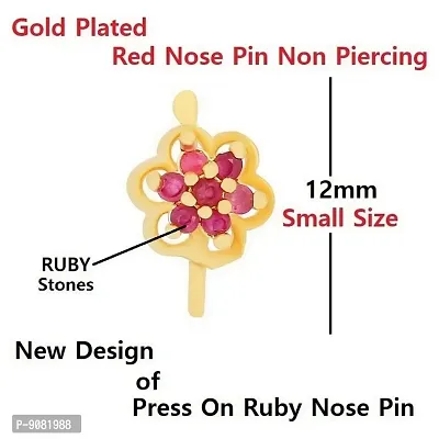 Stylish Ruby Nose Ring Pin Gold Pressing Clip On Stud Non Piercing Nose Pin Stud For Women -1 Pcs Red Nose Pin Without Piercing-thumb2