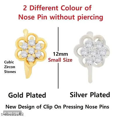 Stylish Artificial Nose Pin Without Piercing Press Clip On Nose Ring Stud Combo Set For Girls - 2 Pcs Pressing Nose Rings For Women Combo-thumb2