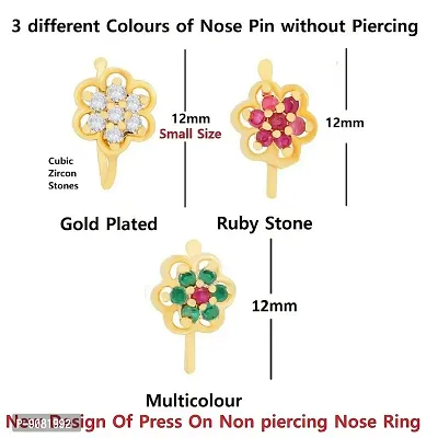 Stylish Pressing Nose Pin Stud Non Piercing Clip On Gold Nose Ring Without Piercing For Women And Girls -3 Pcs Combo Nose Pins-thumb2