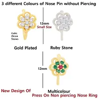 Stylish Gold Nose Ring Stud Non Piercing Pressing Clip On Nose Pin Without Piercing For Girls And Women - 3Pcs Nose Ring Combo Set-thumb2