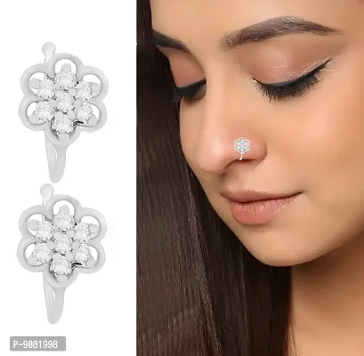 Stylish Clip On Pressing Nose Ring Silver Without Hole Nose Pin Ring Studs For Women - 2Pc Silver Nose Rings-thumb0