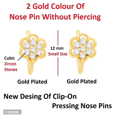 Stylish Gold Nose Ring Without Piercing Nose Stud Pressing Nose Pin Clip On Studs For Women And Girls - 2Pcs Golden Nose Rings-thumb3