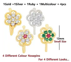 Stylish Press On Nose Ring Non Piercing Combo Nose Pins Pressing Nose Stud For Women And Girls - 4 Pcs Nose Rings-thumb2