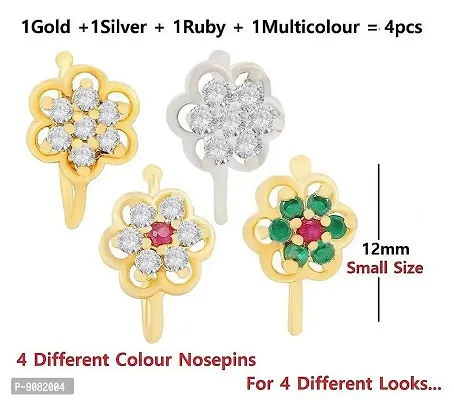 Stylish Press On Nose Ring Non Piercing Combo Nose Pins Pressing Nose Stud For Women And Girls - 4 Pcs Nose Rings-thumb3