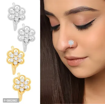Designer diamond classic Golden nose pin or nose ring - SHREEVARAM - 2886552