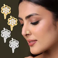 Stylish Nose Ring Non Piercing Nose Stud Pressing Combo Nose Pin Clip On Studs For Women And Girls - 4Pcs Gold And Silver Nose Rings Set-thumb3