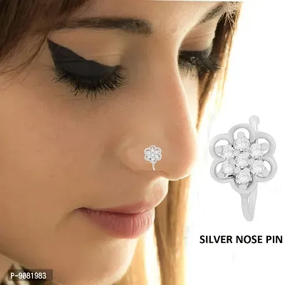 Stylish Press On Silver Nose Ring Stud Non Piercing Nose Pin Without Piercing For Women - 1 Pc Silver Nose Ring-thumb0
