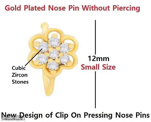 Stylish Gold Nose Pin Without Piercing Clip Press On Studs Nose Ring Non Piercing Nose Stud Pressing Nose For Girls And Women - 1 Pcs Gold Nose Ring-thumb2