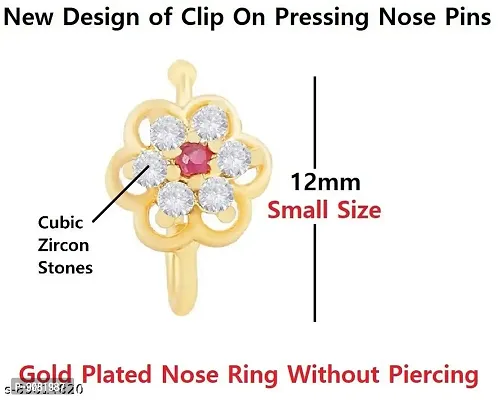 Stylish Gold Nose Ring Pressing Nose Pin Without Piercing Studs For Women And Girls - 1 Pcs Red Nose Pin-thumb3