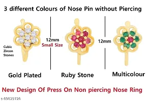 Stylish Artificial Nose Ring Non Piercing Nose Pins Clip Press On Nose Stud For Women And Girls - 3 Pcs Pressing Combo Nose Ring-thumb2