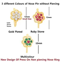 Stylish Artificial Nose Ring Non Piercing Nose Pins Clip Press On Nose Stud For Women And Girls - 3 Pcs Pressing Combo Nose Ring-thumb1