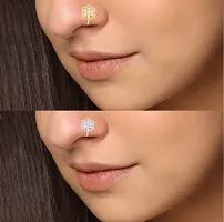 Stylish Nose Ring Non Piercing Nose Stud Pressing Nose Pin Clip On Studs For Women And Girls - 2Pcs Silver And Gold Nose Pin Set-thumb1
