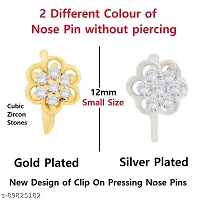 Stylish Nose Ring Non Piercing Nose Stud Pressing Nose Pin Clip On Studs For Women And Girls - 2Pcs Silver And Gold Nose Pin Set-thumb2
