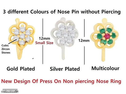 Stylish Nose Ring Non Piercing Nose Stud Pressing Clip On Nose Pin Without Piercing For Women And Girls - 3Pcs Combo Nose Stud Set-thumb3