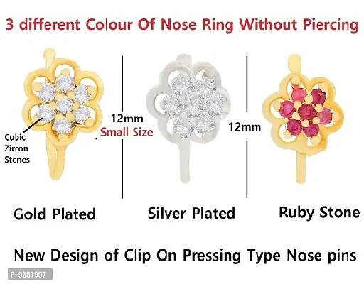 Stylish Nose Ring Without Piercing Nose Pin Non Piercing Nose Studs Set For Girls And Women - 3Pcs Combo Nose Ring Set-thumb3