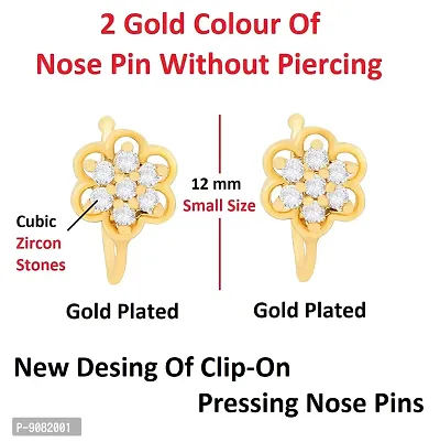 Stylish Nose Ring Without Hole Nose Stud Set Pressing Nose Pin Clip On Studs For Women And Girls - 2Pcs Gold Nose Rings-thumb2