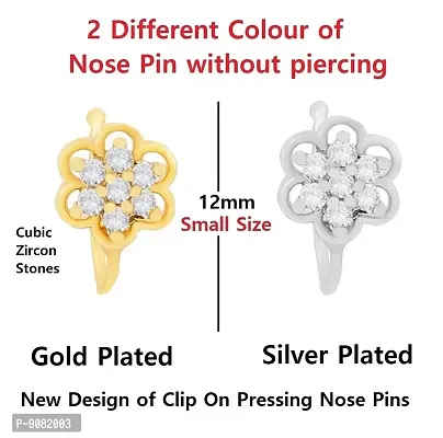 Stylish Nose Ring Non Piercing Nose Stud Set Pressing Nose Pin Clip On Studs For Women And Girls - 4Pcs Silver And Gold Nose Pin-thumb3