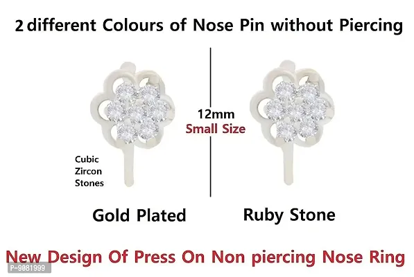 Stylish Clip On Pressing Nose Ring Silver Without Piercing Nose Pin Ring Studs For Women - 2Pc Silver Nose Pins-thumb2