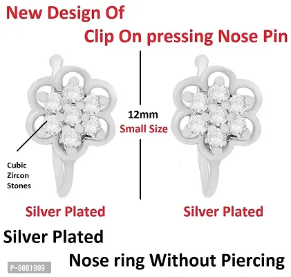 Stylish Clip On Pressing Nose Ring Silver Without Piercing Nose Pin Ring Studs For Women - 2Pc Silver Nose Pins-thumb4