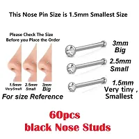 Stylish Black Crystal Stone Studded Piercing Nose Pin Stainless Steel Nose Studs Box Set For Women -Pack Of 40 Black Nose Pins-thumb2