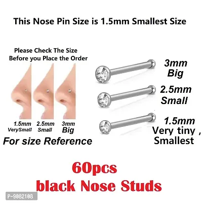 Stylish Black Crystal Stone Studded Piercing Nose Pin Stainless Steel Nose Studs Box Set For Women -Pack Of 40 Black Nose Pins-thumb3