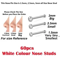 Stylish Metal Nose Stud Pin Rings For Pierced Nose With Piercing For Women - White  - 60 Pieces-thumb2