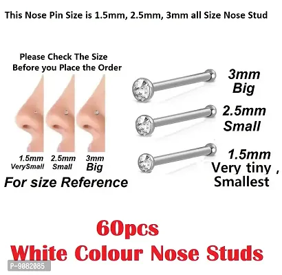 Stylish Crystal White Nose pins Pierced Stud Ring Nose Pin With Piercing For Women And Girls - 60 Pcs-thumb3