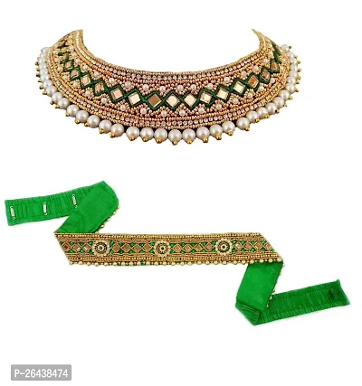 Green color crystal stone waist hip belt for women