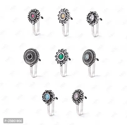 Oxidised Nose Pin Without Piercing Nose Ring Clip on Nose Stud For Women  Girls-thumb0